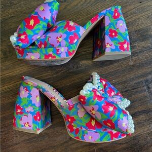 Floral Platform Heels with Bow Accent